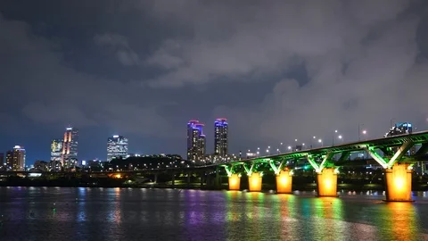 Cheongdam Bridge Han River Vídeo Stock 113208428