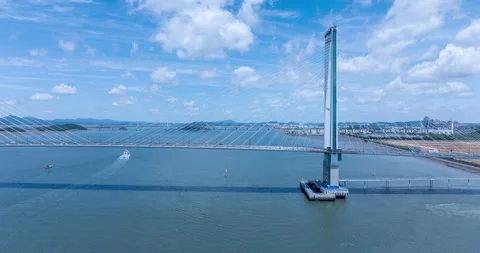 Cheongna Haneul Bridge Aerial Hyperlapse Incheon South Korea Video stock 336365891