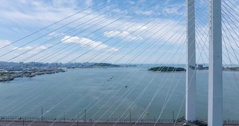 Cheongna Haneul Bridge Aerial Hyperlapse Incheon South Korea Stock Footage 336365909