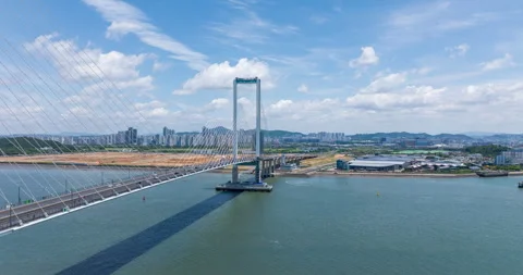 Cheongna Haneul Bridge Aerial Hyperlapse Incheon South Korea Stock Footage 336366121