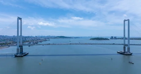 Cheongna Haneul Bridge Aerial Hyperlapse Incheon South Korea Stock Footage 336366155