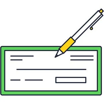 Cheque and pen icon vector bank checkbook Stock Illustration