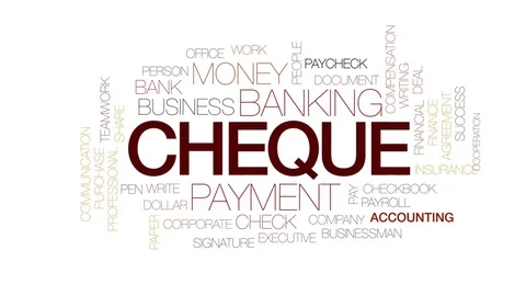 Cheque animated word cloud, text design animation. Kinetic typography. Stock Footage 80715831