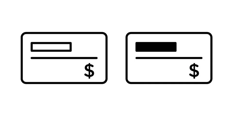 Cheque icon linear versions pack on white background Stock Illustration