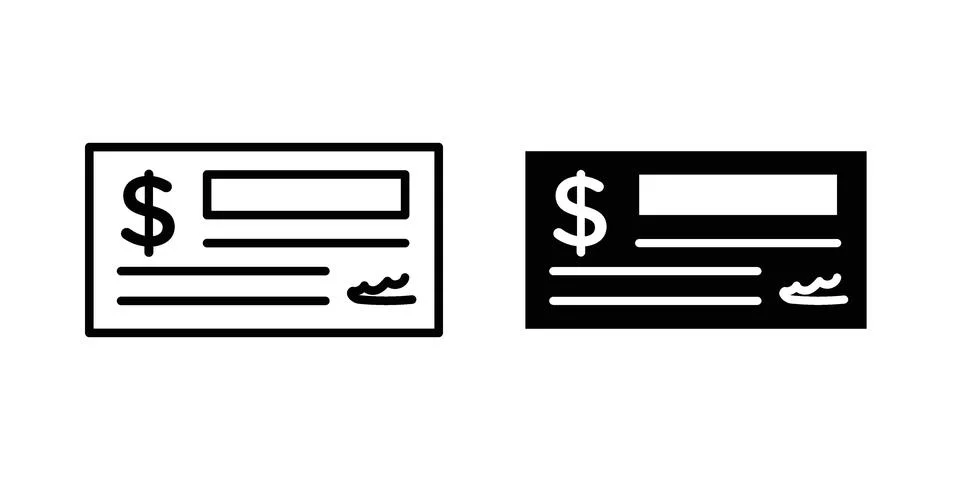 Cheque icon vector concepts, line and silhouette style Stock Illustration