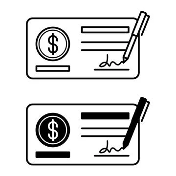 Cheque Icons. Glyph and Line Vector Illustrations. Document Recording Payme.. Stock Illustration