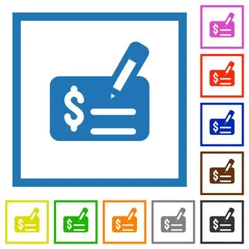 Cheque signing solid flat framed icons Illustrazione stock