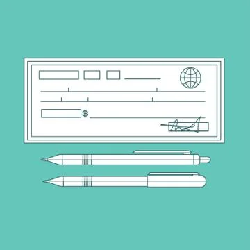 Cheque vector illustration. Contour Cheque icon in flat style. Stock Illustration