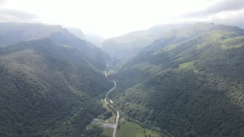 Cherek Gorge Mountain Highway Drone Wide 4K Stock Footage 336949441