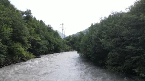 Cherek Mountain River Flow Static 8s 4K Stock Footage 336949549