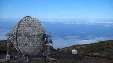 Cherenkov Telescope Arrays at the Roque de Muchachos observatory, La Palma Stock Footage 120834063