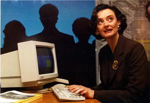 Cherie Blair Using A Computer At The 1995 Labour Party Conference In Brighton. 1 Stock Photos
