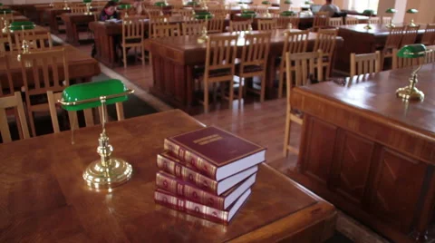 Chernivtsi library. Books on table. Stock Footage 53850271