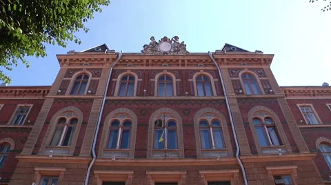 Chernivtsi regional state administration. Front view. Lions. Video stock 50613797
