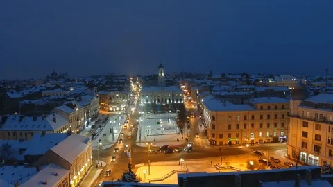 Chernivtsi in the winter evening. Central Square. Stock Footage 102868976