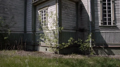 Chernobyl Exclusion Zone. Abandoned St. Michaels church Krasnoe Village. Wide Stock Footage 128665860
