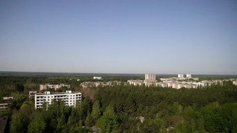 Chernobyl Exclusion Zone. Duga Radar seen from a skyscraper in Prypiat. Wide Stock Footage 128666028
