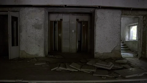 Chernobyl Exclusion Zone. Elevatosr in Reception on Polesia Hotel in Prypiat. Stock Footage 128667132