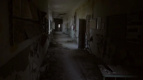 Chernobyl Exclusion Zone. Inside an Abandoned School in Mashevo Village. Wide Stock Footage