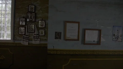 Chernobyl Exclusion Zone. Inside abandoned St. Michaels church Krasnoe Village. Stock Footage 128661817