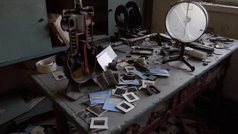 Chernobyl Exclusion Zone. Inside an Abandoned School in Mashevo Village. Wide Stock Footage 128665962