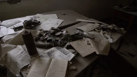 Chernobyl Exclusion Zone. Inside an Abandoned School in Mashevo Village. Wide Stock Footage 128666185