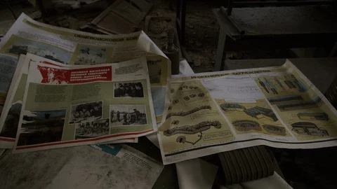 Chernobyl Exclusion Zone. Inside an Abandoned School in Mashevo Village. Wide Stock Footage 128666355