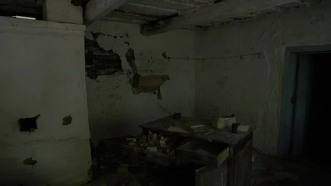 Chernobyl Exclusion Zone. Inside abandoned post office in Krasnoe Village. Wide Stock Footage 128666377