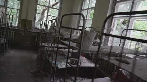 Chernobyl Kindergarten Children Bunk Beds Roll Stock Footage 305750438