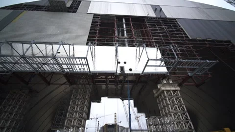 Chernobyl New Safe Confinement Arch Under Construction 스톡 동영상 345023726