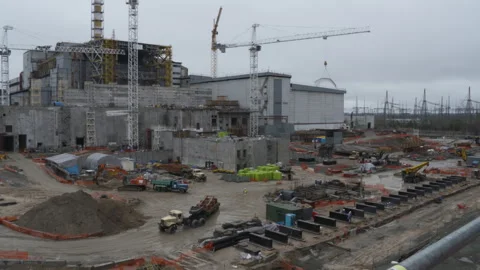 Chernobyl New Safe Confinement Megaproject Site Vídeos de archivo 345045737