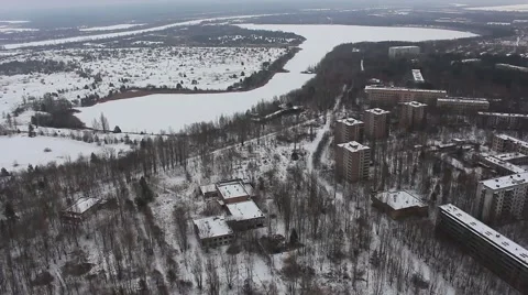 Chernobyl. Pripyat. Berth. River. copter. winter. 2014 Stock Footage 65233393