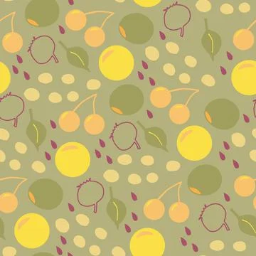 Cherries and olives seamless pattern in doodle style Stock Illustration