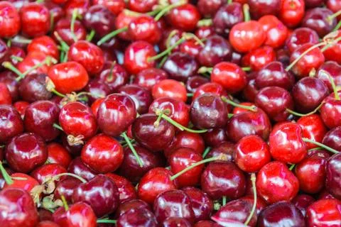 Cherries Background Bunch Texture Red Fresh Shop Market Food Stock Photos