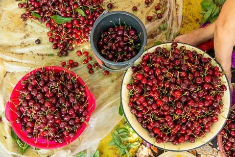 Cherries the basins Stock Photos