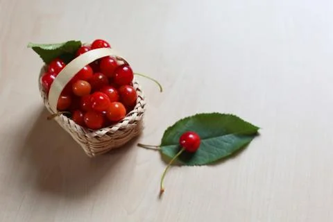 Cherries in a basket Stock Photos
