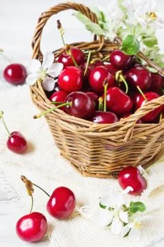 Cherries in a basket Stock Photos