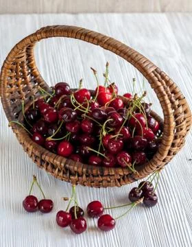 Cherries in basket 스톡 사진
