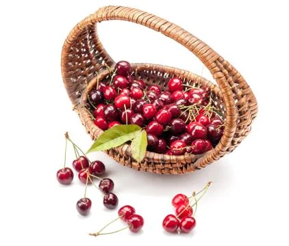 Cherries in basket Foto stock