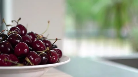Cherries in bowl close Stock Footage 142514636