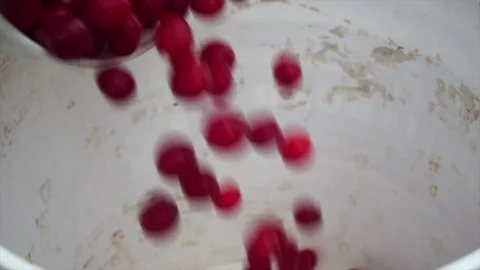Cherries in Bucket Slow Motion Stock Footage