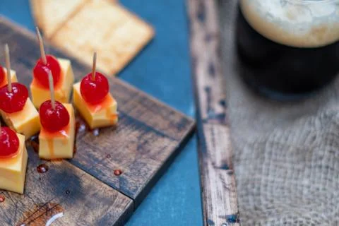 Cherries with cheese for appetizer, Stock Photos
