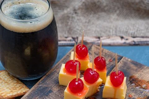 Cherries with cheese for appetizer, Stock Photos