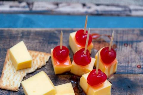 Cherries with cheese for appetizer, Stock Photos