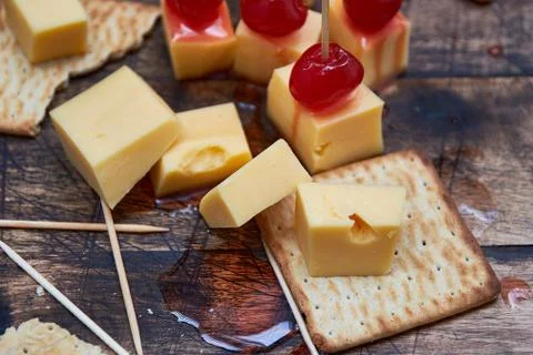 Cherries with cheese for appetizer, Stock Photos
