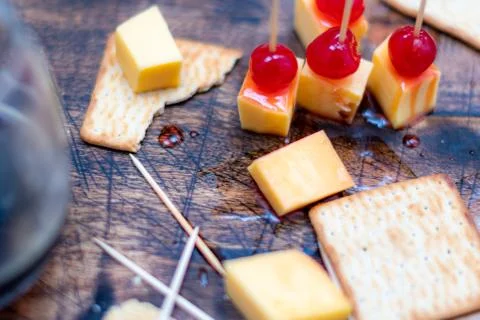 Cherries with cheese for appetizer, Stock Photos
