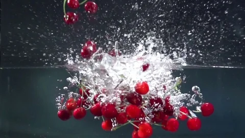 Cherries falling into the water with splashes. Stock Footage 71926722