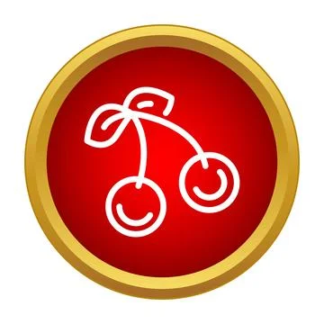 Cherries fruit icon line drawing on red button Ilustração Stock