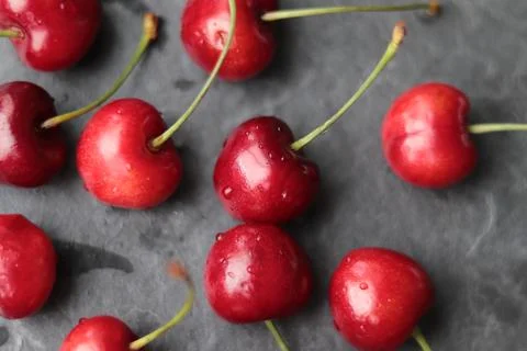 Cherries on a gray background Stock Photos