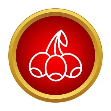 Cherries icon in red circle gold frame Stock Illustration